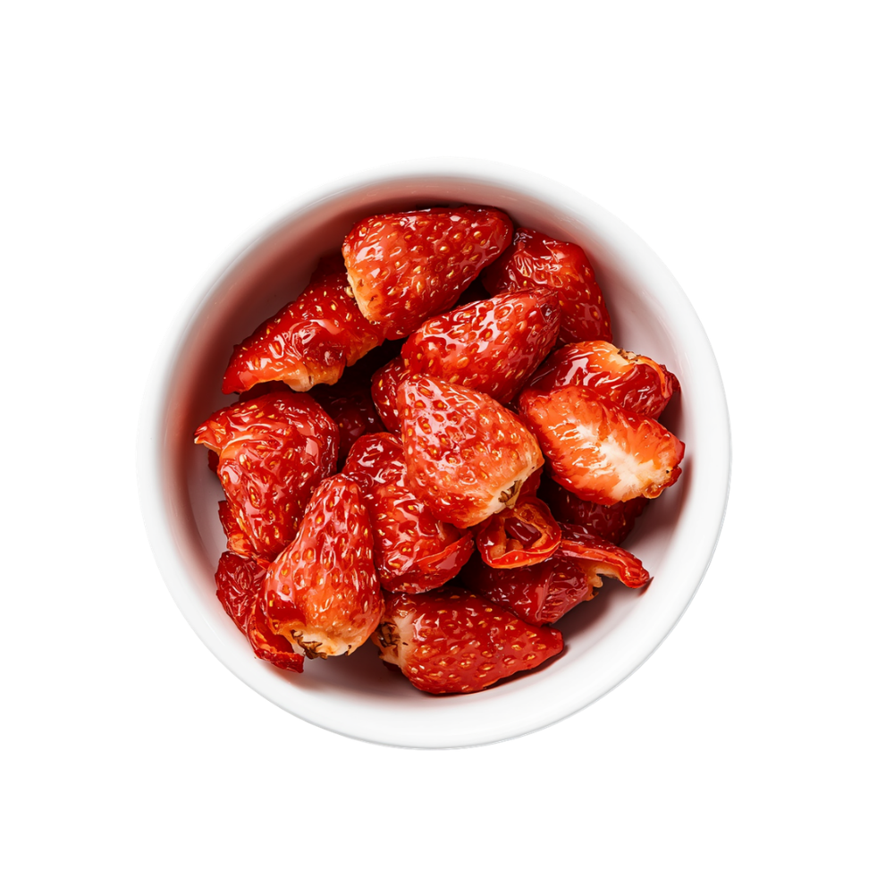 Bulk dried strawberries in a bowl